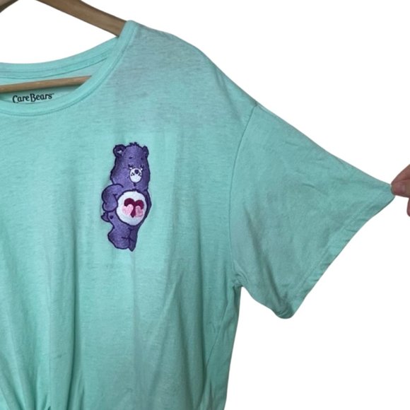 CARE BEARS | Teal Cropped Short Sleeve Tie Front Top with Embroidery | Size 3X - Picture 2 of 9